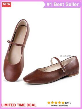 Women's Mary Jane Flats Square Toe PU Leather Ballet Shoes Buckle